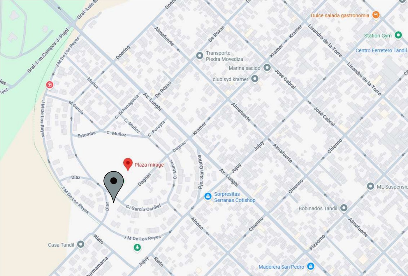 Mapa de ubicación del Parque Comercial en Barrio Mirage, Tandil