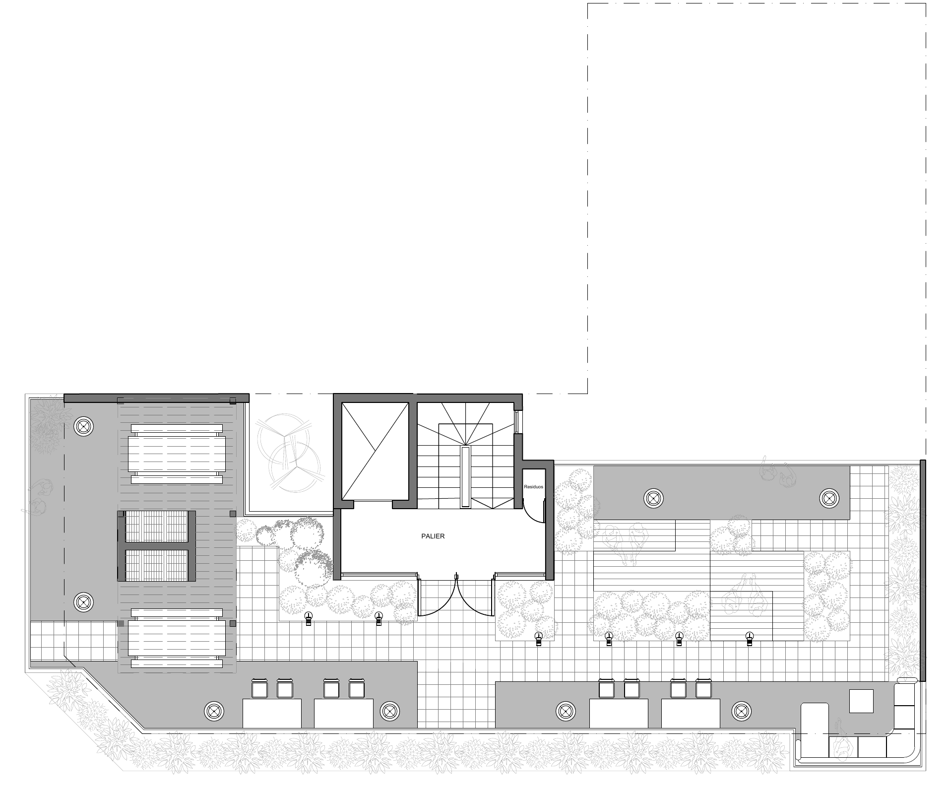 Plano de la terraza verde de uso común de Roble 208
